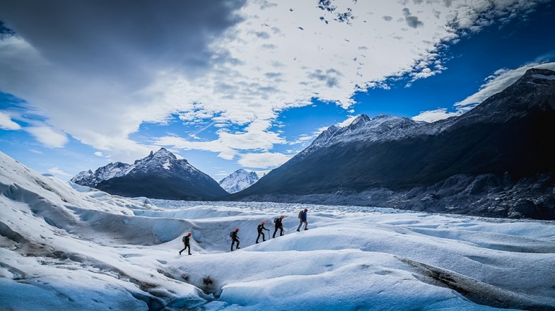 Image of a massive blue glacier in Patagonia